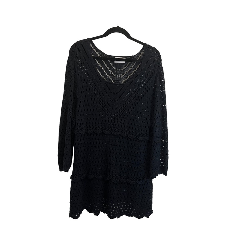 Le Moda Black Crochet Open Knit Swim Coverup Tunic Top Womens Size XL